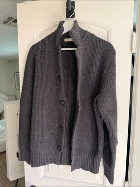 Suitsupply Charcoal Gray Ribbed Button-Up Sweater